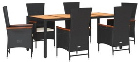 3277515 vidaXL Set mobilier de grădină cu perne, 7 piese, negru, poliratan