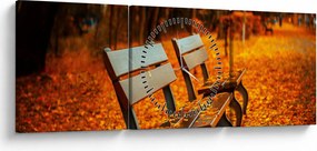 Tablou cu banca toamna (cu ceas) (90x30 cm)