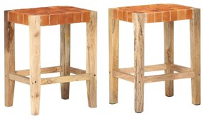 vidaXL Scaune de bar, 2 buc., maro, 60 cm, piele naturală