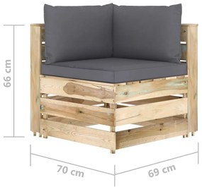 Canapea de gradina cu 3 locuri, cu perne, lemn impregnat verde Antracit, Canapea cu 3 locuri, 1