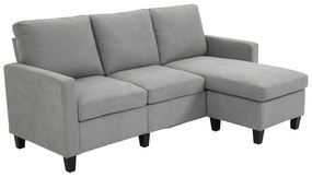 HOMCOM Canapea de colt modulara si moderna, canapea 3 locuri cu peninsula reversibila din material textil gri deschis, 197x139x 91 cm