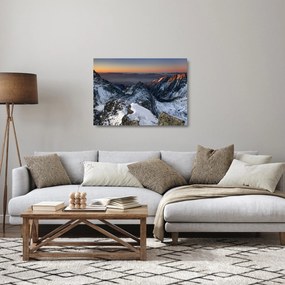 Tablou pe sticlă - Răsărit de soare în munți (70x50 cm)