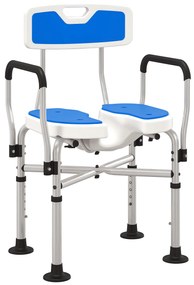 HOMCOM Scaun de Duș cu Spătar, Brațe, Șezut Canelatat, Bare de Ranforsare și Înălțime Reglabilă, 53x41,5x78,5-91,5 cm, Albastru | Aosom Romania