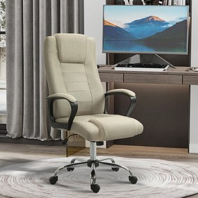 Vinsetto Scaun de Birou Ergonomic, Rotativ și Înclinabil, din Țesătură cu Aspect de In, cu Tetieră, Bej | Aosom Romania
