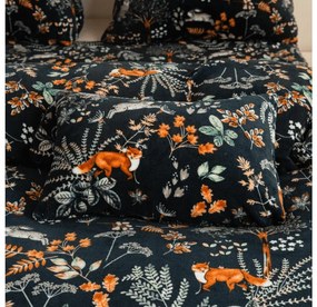 Set 2 buc Lenjerie cocolino THE FOX AND THE HARE verde inchis + cearsaf Cocolino microplus cu elastic SOFT 180x200 cm alb, pat dublu