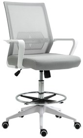 Vinsetto Scaun birou cu șezut înalt reglabil, pivotant 360°, plasă respirabilă, gri/alb, 64x59x104-124 cm | Aosom Romania