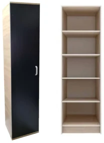 Dulap cu o Usa si 4 polite 200X45X45 cm, Culoare Sonoma cu Negru din Pal de 18mm