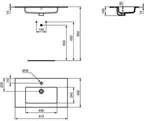 Set dulap baie suspendat gri inchis Ideal Standard Tempo cu lavoar inclus 82 cm