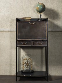 Etajera de bar, vinoteca, din metal, cu 2 sertare, aspect vintage, Bonaparte