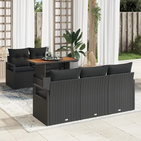 Set Canapea Grădină vidaXL 6 Piese Perne Ratan Negru Acacia