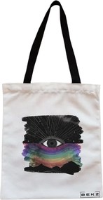 Sacosa de Panza pentru Cumparaturi, Geanta Tote, model Celestial Eye 5, Cu fermoar, 38x34.5 cm, Alba, BEKZ®