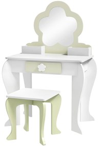 ZONEKIZ Set de toaletă pentru copii cu oglindă de machiaj și scaunel asortat din lemn, sertar și recipiente, alb | Aosom Romania