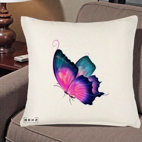 Perna Decorativa Fluture Neon, 40x40 cm, Crem Reliefat, Husa Detasabila, Perna Inclusa, BEKZ®