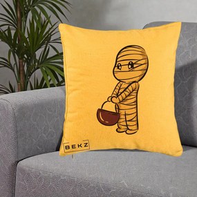 Perna Decorativa Halloween Mummy Kawaii cu Cos, 40x40 cm, Galben, Husa Detasabila, Perna Inclusa, BEKZ®