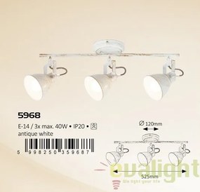 Plafoniera, Lustra cu 3 spoturi design VINTAGE, finisaj alb antic, Vivienne 5968 RX