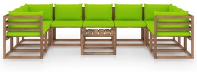 Set mobilier de gradina cu perne verde aprins, 10 piese