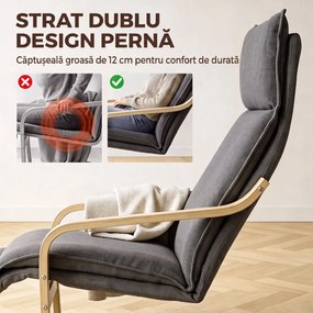 HOMCOM Fotoliu Modern de Relaxare cu Suport Pentru Picioare, Scaun Spațios, Gri Închis | Aosom Romania