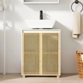 HOMCOM Mobilier sub chiuvetă baie, dulap cu uși jituite din bambus, 60 x 30 x 75 cm, efect lemn natural | Aosom Romania
