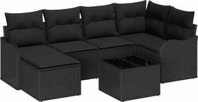 vidaXL Set de canapele pentru grădină cu pernă 7 pcs Negru Rattan poli