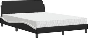 vidaXL Pat cu saltea, Dover, negru și alb, 140x190 cm, piele ecologică