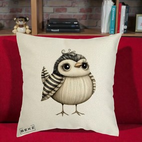 Perna Decorativa Pui Elegant Alb-Negru, 40x40 cm, Ecru, Husa Detasabila, Perna Inclusa, BEKZ®