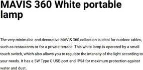 Lampa de exterior portabila IP54 MAVIS 360 alba