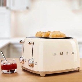 Prăjitor de pâine SMEG 50's Style TSF03CREU, 2000 W, 4 felii, 6 niveluri, Tava pentru firimituri, Cablu integrat, Oțel inoxidabil, Culoare crem