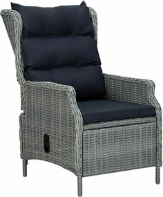 vidaXL Scaun de grădină rabatabil cu perne, gri deschis, poliratan