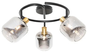 Plafoniera cu spoturi neagră cu sticlă fumurie rotundă cu 3 lumini - Zuzanna