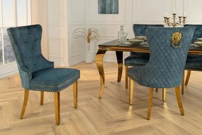 Set 2 scaune Stil Baroc, Catifea, Albastru Petrol, Metal, Auriu, Castle