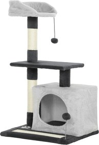 PawHut Ansamblu de joacă pentru pisici cu căsuță, Culcuș, Stâlpi și Covor, 85cm, Gri | Aosom Romania