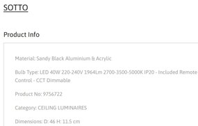 Plafoniera LED dimabila cu telecomanda SOTTO neagra