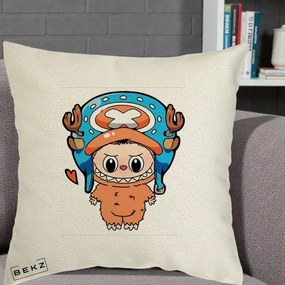 Perna Personalizata Labubu x Tony Tony Chopper, 40x40 cm, Ecru, Husa Detasabila, Perna Inclusa, BEKZ®