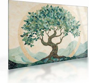 Tablou pe sticlă – Mozaic elegant cu arbore (70x50 cm)