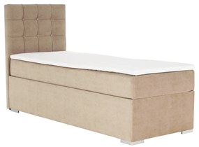 Pat boxspring, pat de o persoană, maro deschis, 90x200, dreapta, DANY