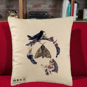 Perna Decorativa Gothic Wreath Corb Moliu Craniu, 40x40 cm, Bej, Husa Detasabila, Perna Inclusa, BEKZ®