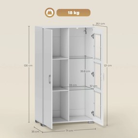 HOMCOM Bufet cu LED RGB 16 culori și telecomandă, finisaj lucios, uși vitrate, rafturi din sticlă, 71x35x126 cm, alb | Aosom Romania