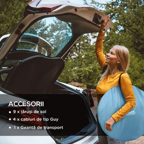 Outsunny Cort Camping Impermeabil, Cort Pop-Up cu Accesorii și Geantă de Transport, 245x148x105 cm, Albastru | Aosom Romania