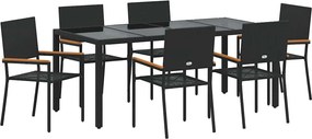 vidaXL Set de masă pentru grădină 7 pcs Negru poliratan