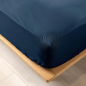 Cearceaf albastru închis din bumbac organic cu elastic 160x200 cm Biolina – douceur d'intérieur