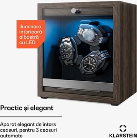 Klarstein Brienz 3, cutie de întors ceasuri, 3 ceasuri, 4 moduri, aspect de lemn, lumină interioară albastră
