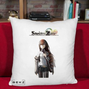 Perna Personalizata Steins Gate Kurisu Makise Anime, 40x40 cm, Alb Pufos, Husa Detasabila, Perna Inclusa, BEKZ®