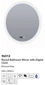 Oglinda baie cu iluminat LED, ceas digital si dezaburire Round, 60cm