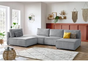 Colțar gri deschis cu tapițerie din catifea reiată (cu colț variabil) Nihad modular – Bobochic Paris