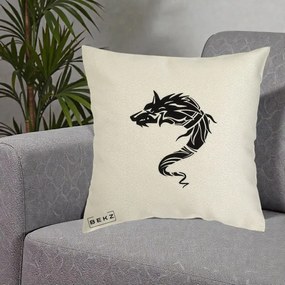 Perna Decorativa Lup Tribal Alb-Negru, 40x40 cm, Ecru, Husa Detasabila, Perna Inclusa, BEKZ®