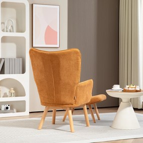 HOMCOM Fotoliu Accent cu Otoman, Fotoliu de Relaxare în Aspect de Catifea, Fotoliu cu Brate din Lemn, pentru Living, Maro | Aosom Romania