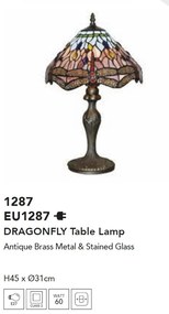 Veioza/Lampa de masa cu sticla tiffany Dragonfly