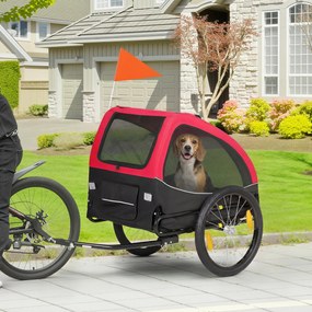 PawHut Remorcă pliabilă pentru câini cu reflectoare, ferestre din plasă, roți, ușă și steag de siguranță pentru câini până la 20 kg 138x70x89 cm Roșu | Aosom Romania