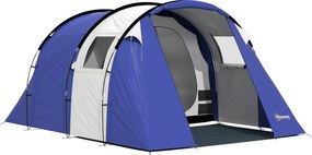 Outsunny Cort de camping pentru 4 persoane, 2 camere, impermeabil 3000mm, cu podea și sac, 420x300x200cm, Albastru închis | Aosom Romania