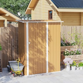 Outsunny Căsuță de Grădină 1.07m² din Oțel Zincat, Căsuță pentru Unelte cu Ușă Blocabilă, Acoperiș Înclinat, 142x86x189 cm, Galben | Aosom Romania